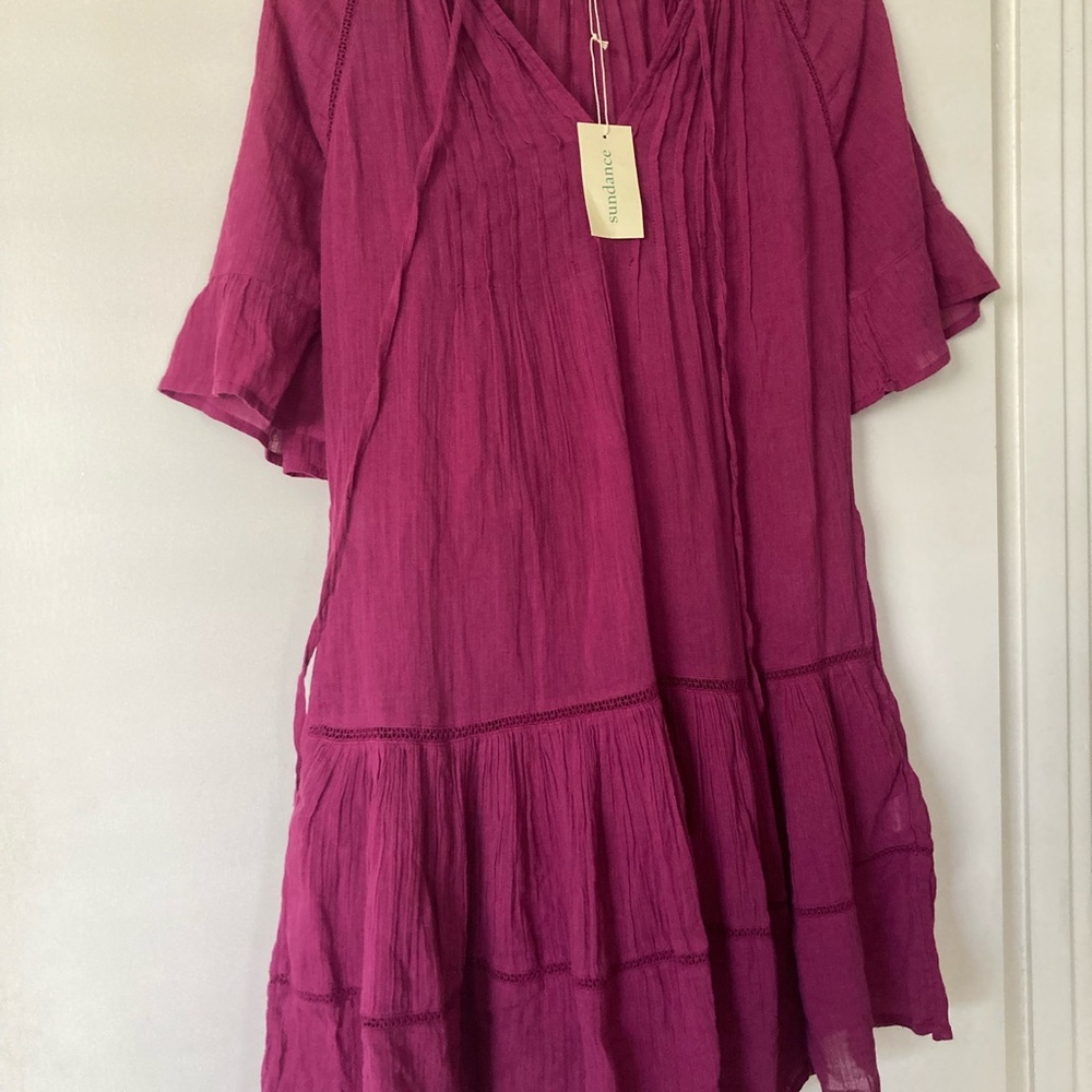 Sundance Magenta Tiered Gauze Dress